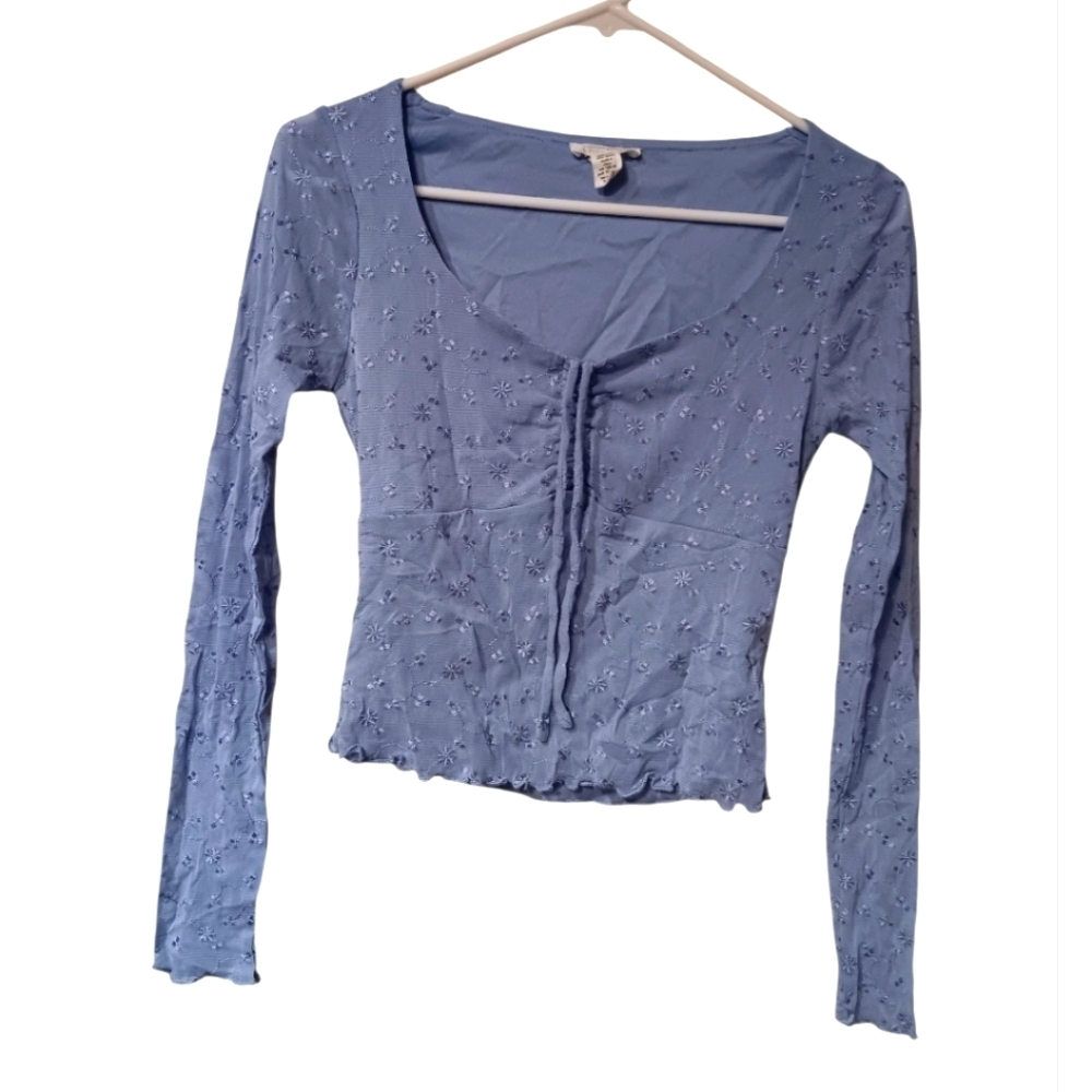 Y2k Full Tilt Light Blue Floral Blouse Sz S